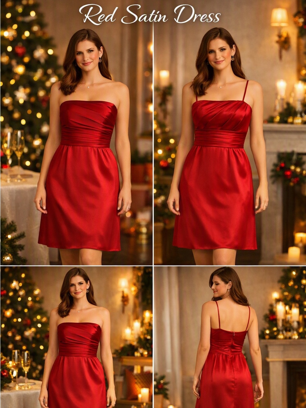 White House Black Market Red Strapless Satin Cocktail Dress, Size 16